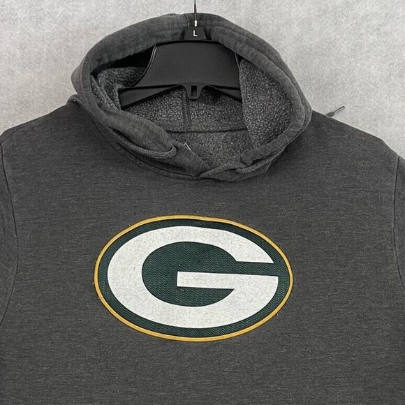 Majestic Green Bay Packers Hoodie Mens Medium Gray Sweatshirt Drawstring Logo - Picture 7 of 11